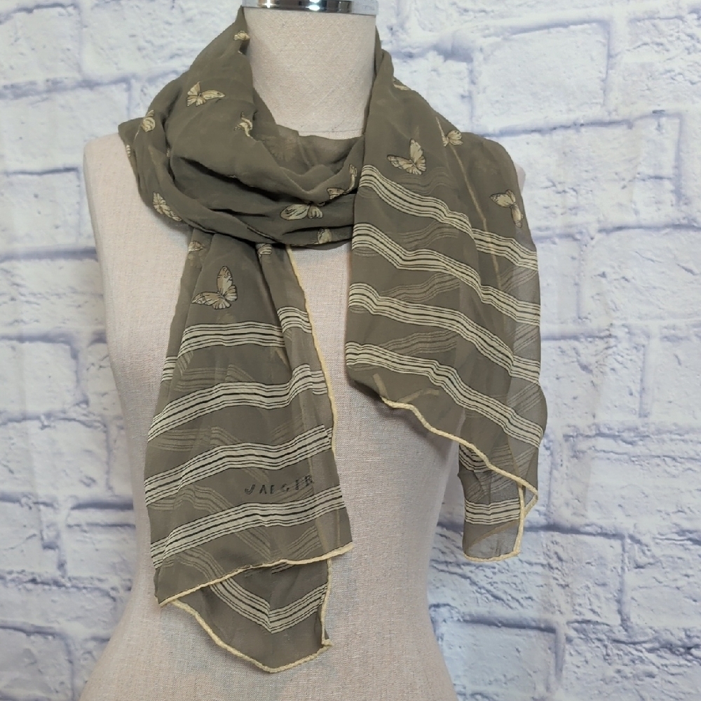 Jaeger Vintage Olive Green Butterfly Scarf